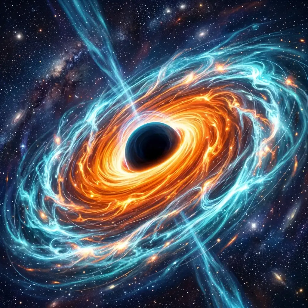 Superheated accretion disk swirling around a black hole core